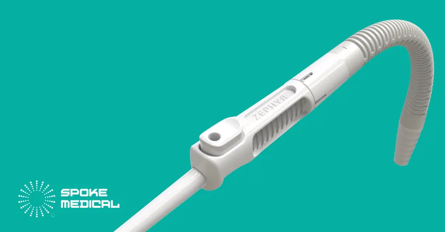 Zephyr microsuction handpiece with its ribbed flexible tubing looping to one side