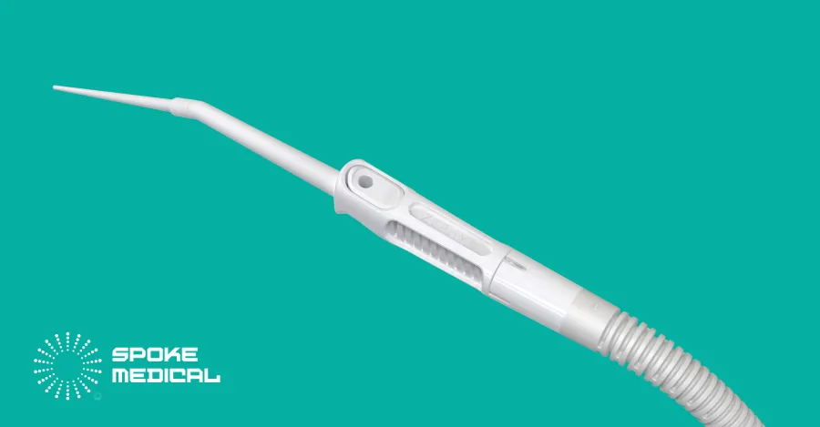 Zephyr microsuction handpiece with a fine straight suction tip and coiled tubing