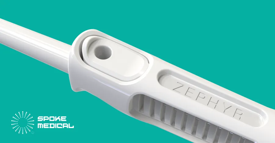 Close-up of the Zephyr thumb-port suction control beside the engraved ZEPHYR wordmark