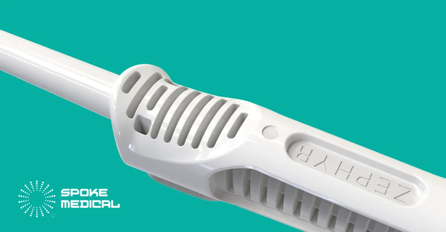 Detail of the Zephyr handpiece's ribbed suction-control vent and finger grip