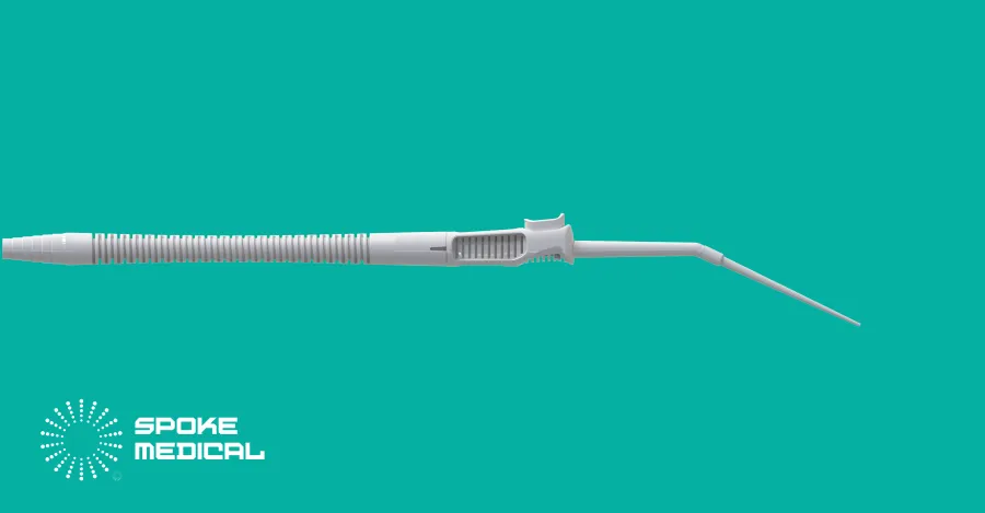 Side profile of the Zephyr handpiece ending in its angled suction tip