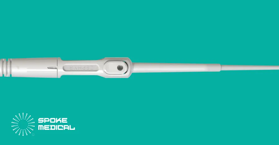 Side view of the Zephyr handpiece, straight fine suction tip and thumb-port control