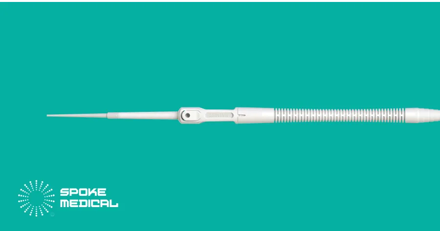 Full side profile of the Zephyr microsuction device — straight tip and ribbed grip